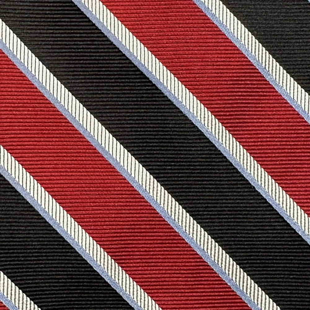 Paul Fredrick Red Black Stripe Italian Silk Necktie Hand Tailored USA 58x3.5in
